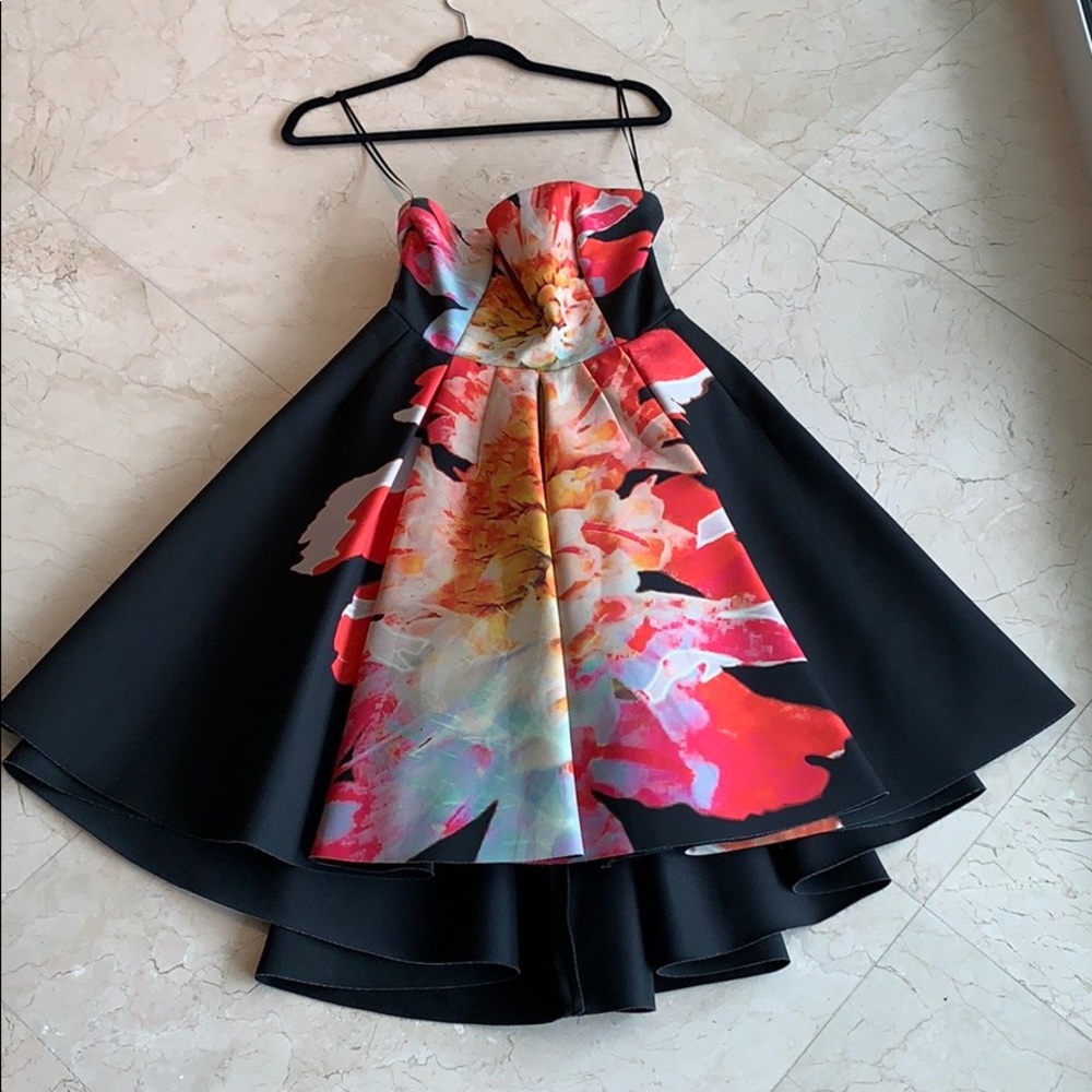 Black Floral H&M Strapless High Low Party Dress
